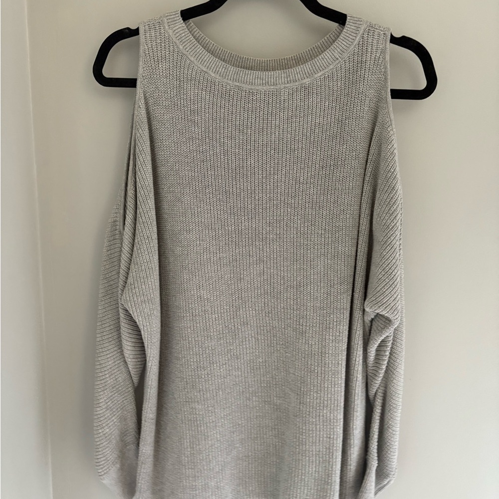 LOFT “cold shoulder” grey knit sweater